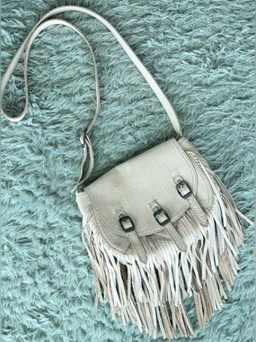 Sam Edelman Cream Fringe Leather Crossbody Bag